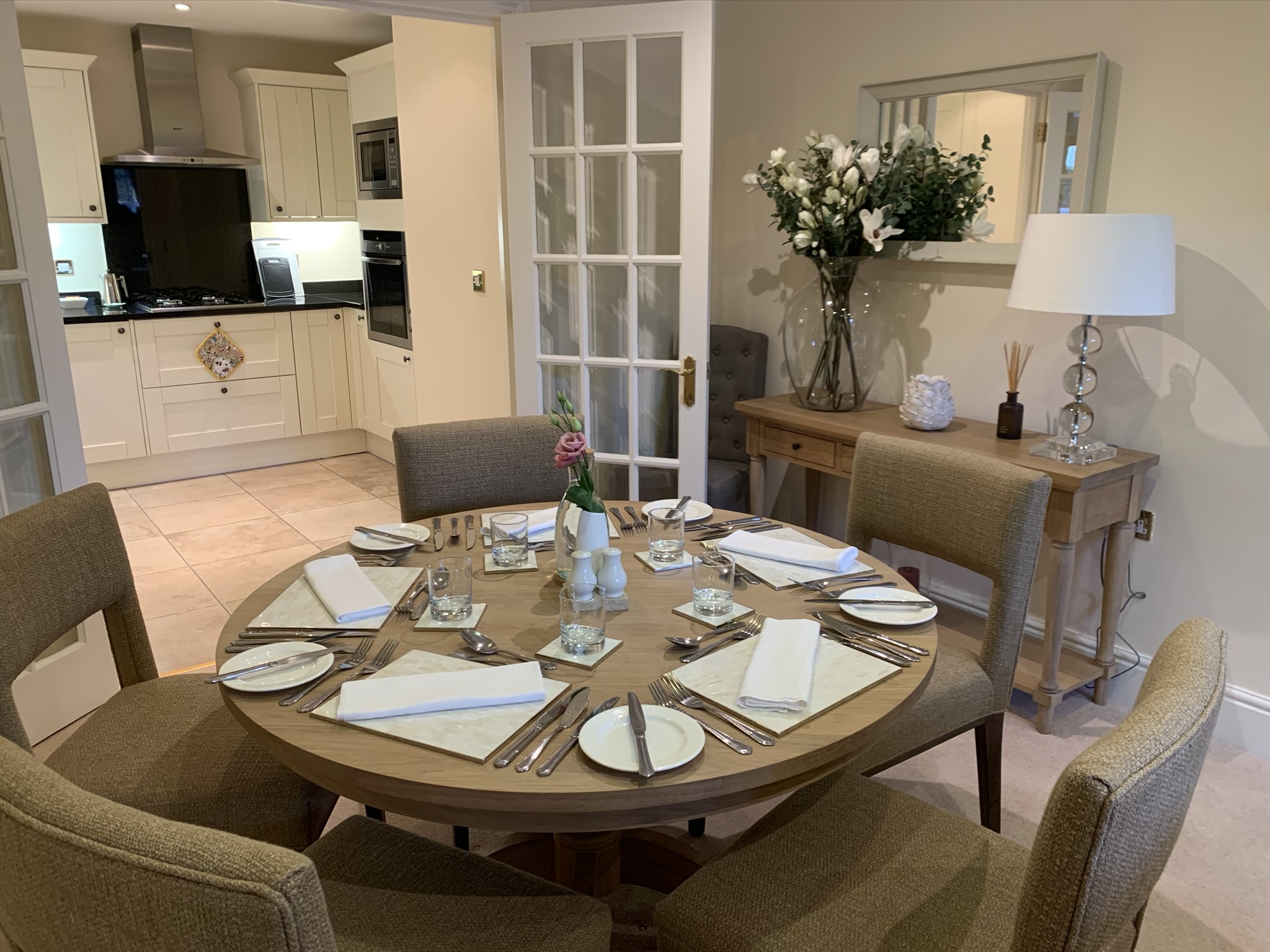 Dining and Kitchen in Assisted Living Apartment 1