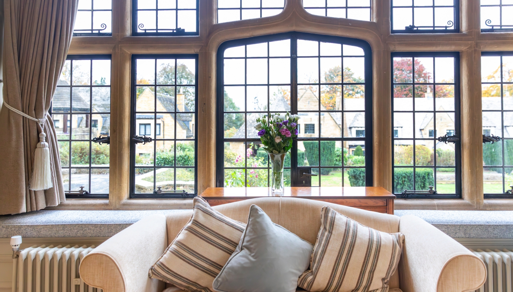 One of the relaxing spaces, with great views at at Newlands Care Home in Stow on the Wold in the Cotswolds